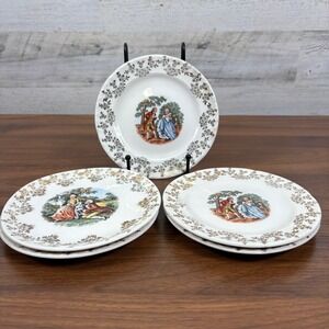 Vintage Crooksville China Gold Thematie LGold Trim Bread Plates 1950's Lot of 5